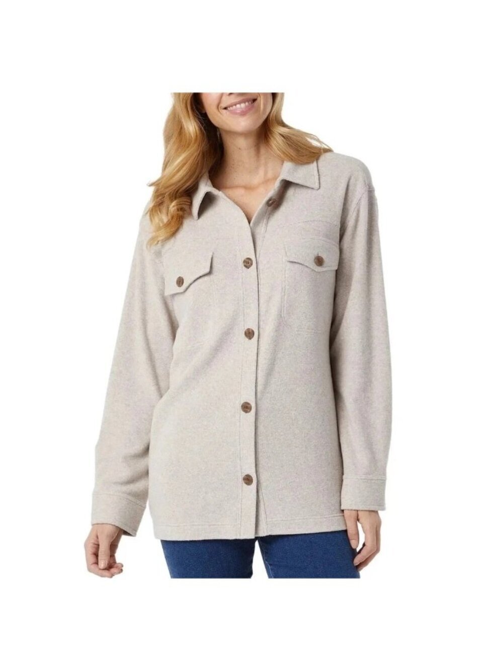 NWT 32 Degrees Women's M Beige Fleece Button-Down Shirt Jacket  J2034